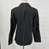 New with Tags Chico's Black and White Striped Linen Blend Blazer Size 2