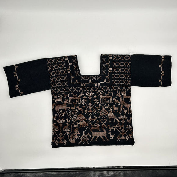 Embroidered Wool Tribal Ethnic Top Unisex Black Brown