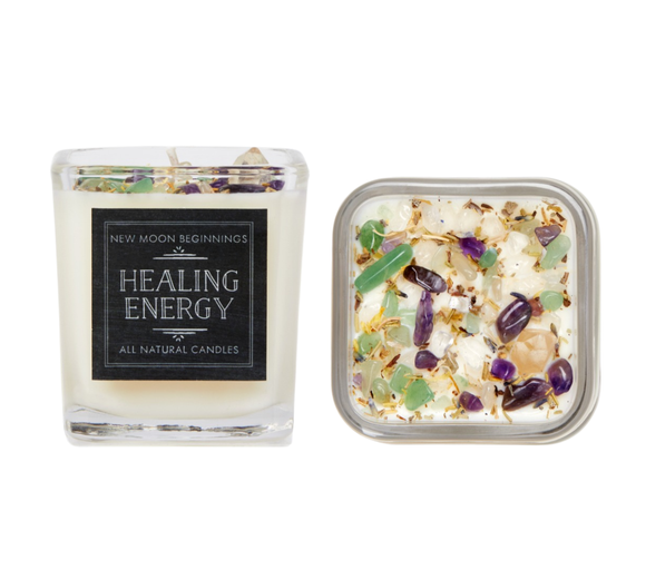 Healing Energy Candle - Herb, Flower, & Crystal Candles: 7.5oz Glass Square